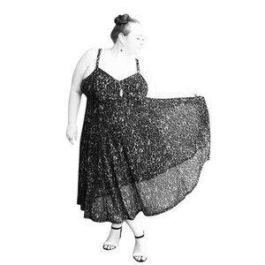 Torrid Black and Gray Leopard Print Mesh Midi Goth Witchy Punk Dress Sz 4 4X